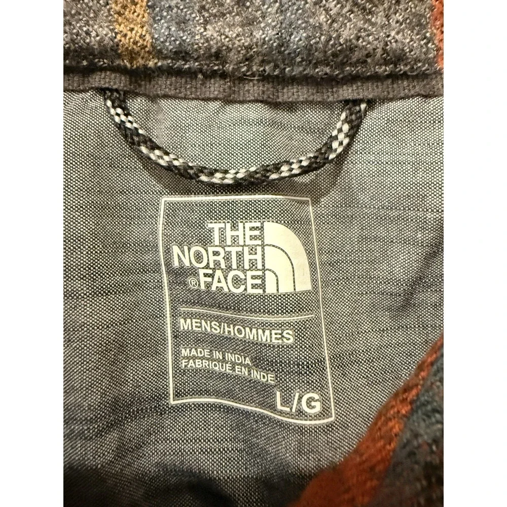 The North Face Men L Plaid Flannel Shirt 100% Cotton Orange Gray Workwear